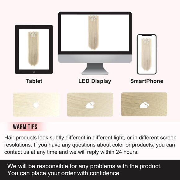 New 6PC Clip-in Hair Extensions 24" Long Straight Synthetic - Platinum Blonde - Picture 5 of 5